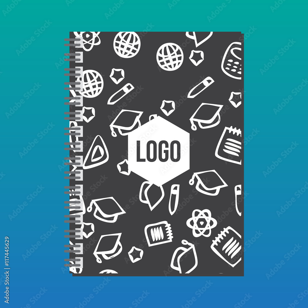 Notebook cover with back to school pattern. Back to school brand Notebook cover with back to school pattern. Back to school brand