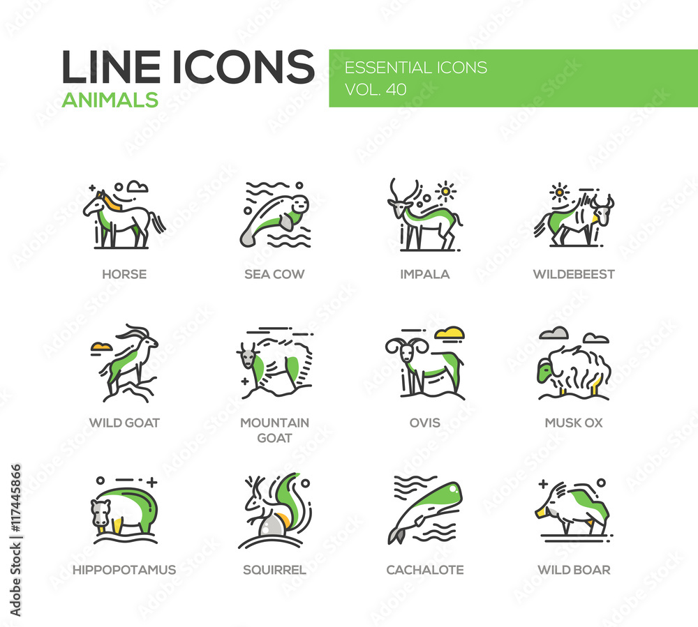 Fototapeta premium Animals - line design icons set