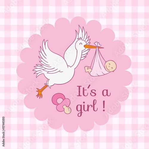 Pink checked baby shower card