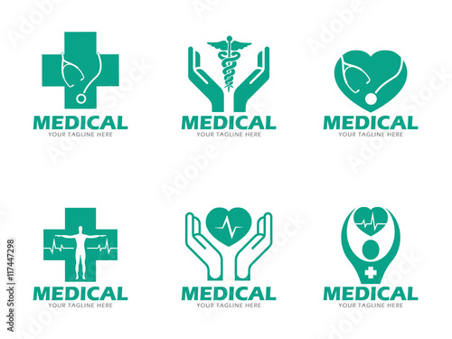 Green Medical and health care logo vector set design