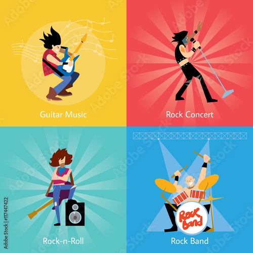 Rock band music group with musicians concept of artistic people vector illustration