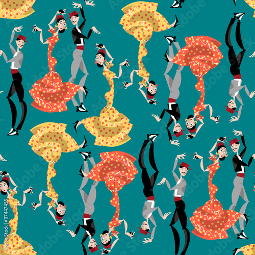 Flamenco dancers. Spanish traditions. Seamless background patter