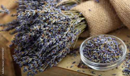 Dried lavender bunch on a wooden table