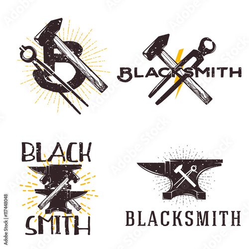 set of vector blacksmith related logos