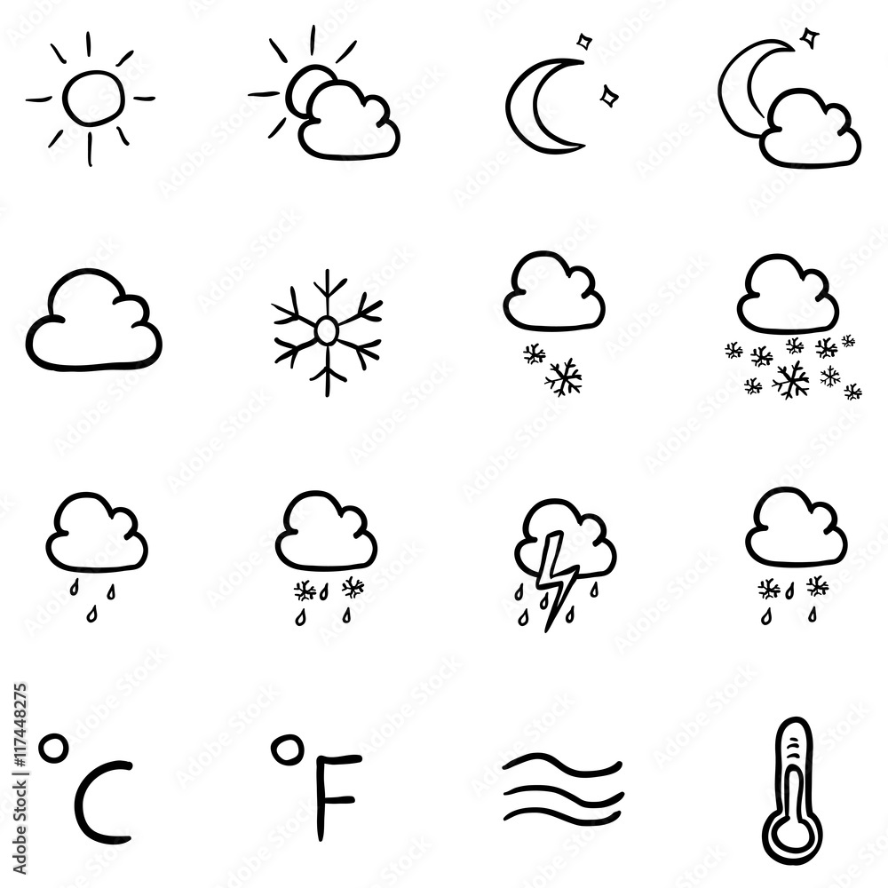 Vector Set of Black Doodle Weather Icons Vector Set of Black Doodle Weather Icons