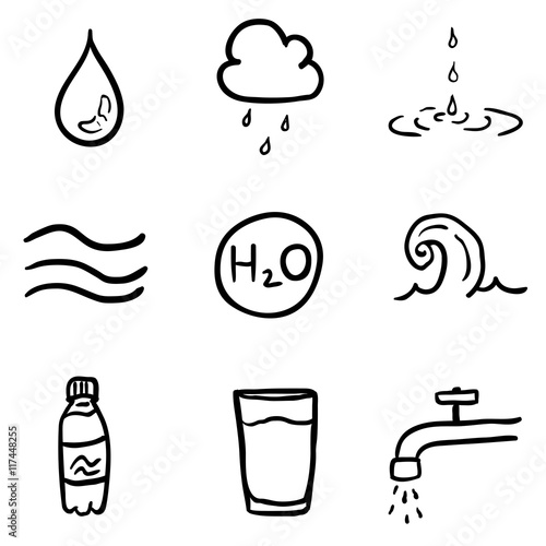 Vector Set of Black Doodle Water Icons