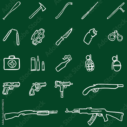 Vector Set of Chalk Doodle Weapon Icons