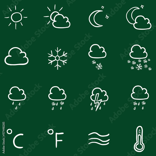 Vector Set of Chalk Doodle Weather Icons