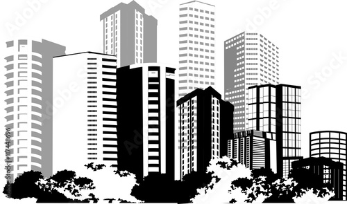 Urban modern landscape. Monochrome vector illustration