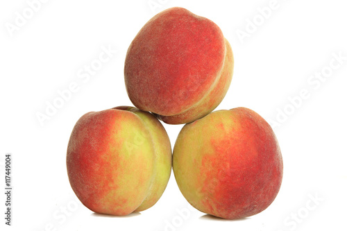 Peaches on white isolated background.