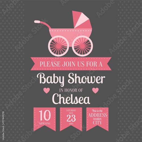 Baby shower invitation with baby buggy