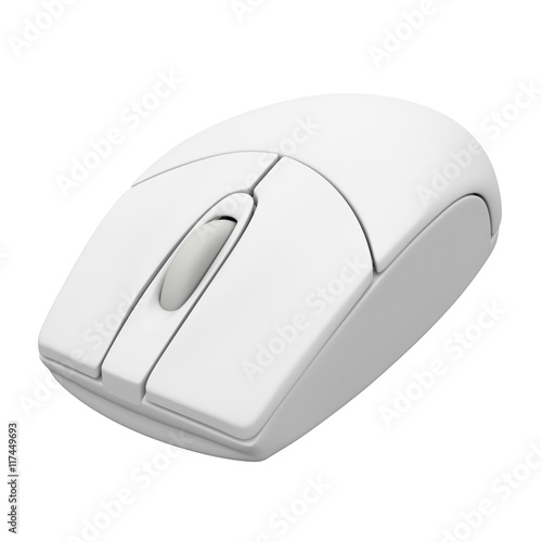  白色のパソコン(PC)用のマウスの3Dレンダリング画像