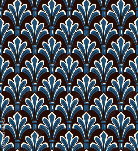 Antique seamless background image of vintage blue nature garden curve leaf