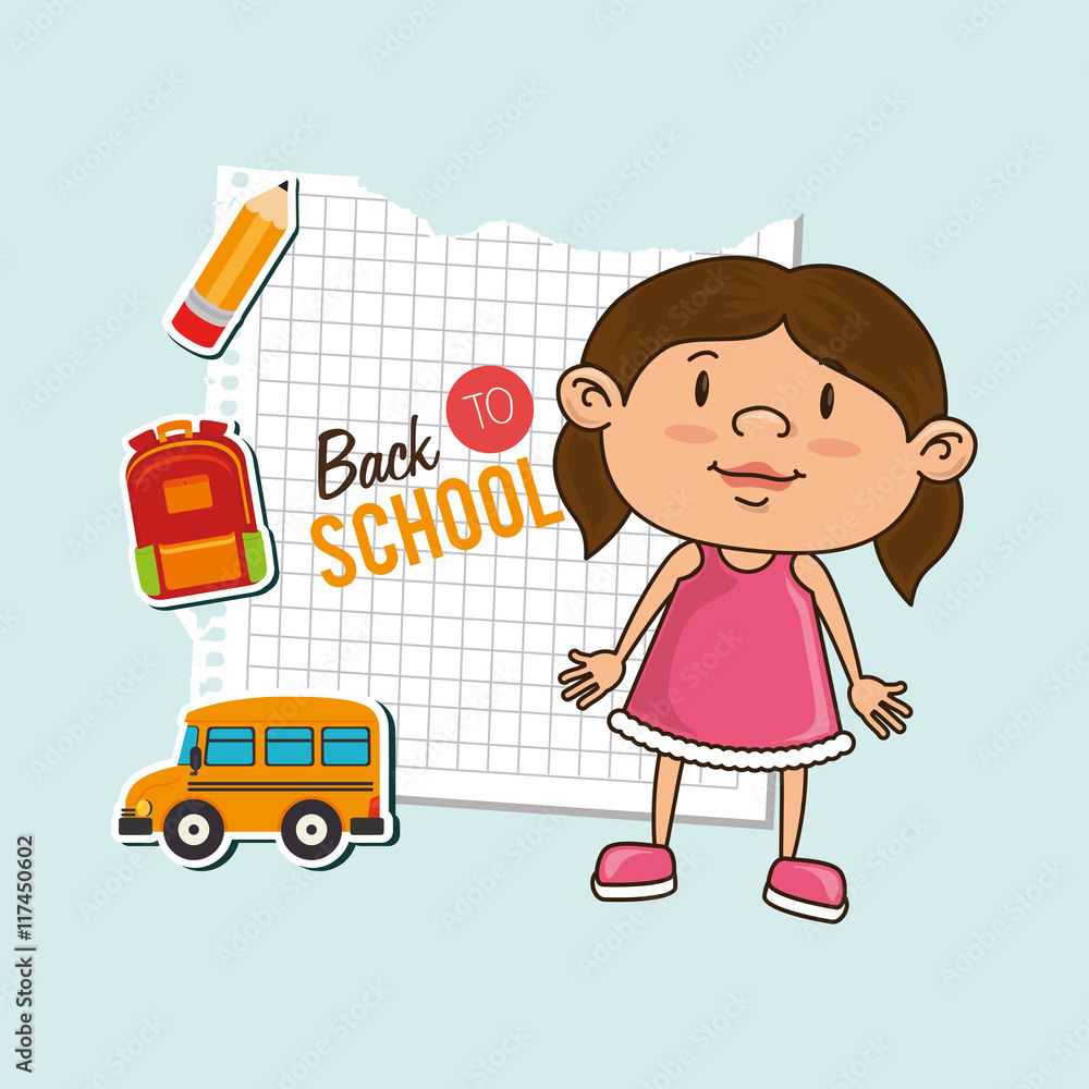 kid back to school on notebook paper isolated icon design kid back to school on notebook paper isolated icon design