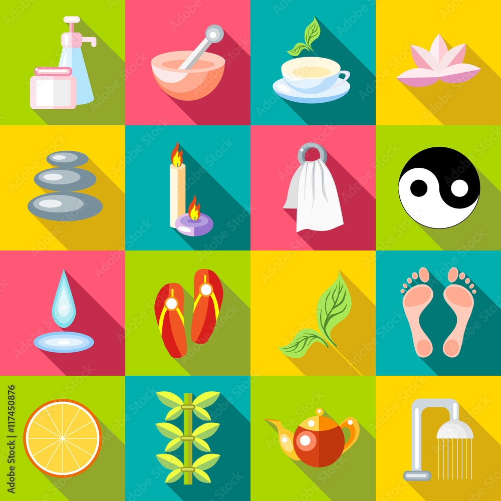 Flat spa icons set. Universal spa icons to use for web and mobile UI, set of basic spa elements vector illustration Flat spa icons set. Universal spa icons to use for web and mobile UI, set of basic spa elements vector illustration