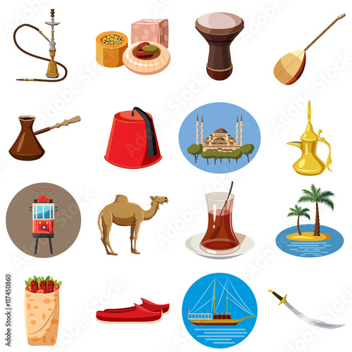 Cartoon Turkey icons set. Universal Turkey icons to use for web and mobile UI, set of basic Turkey elements isolated vector illustration