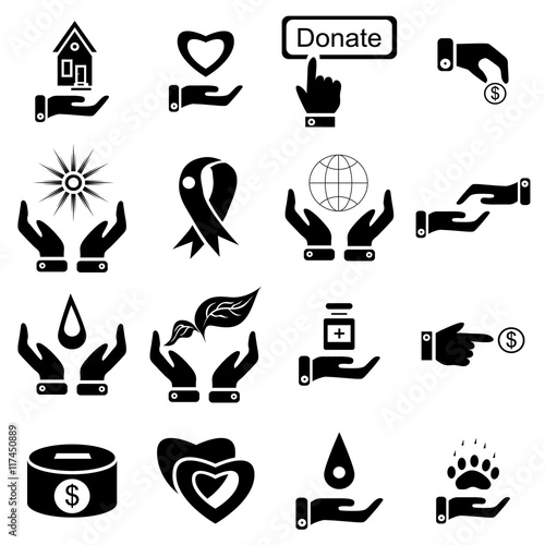 Simple charity icons set. Universal charity icons to use for web and mobile UI, set of basic charity elements vector illustration