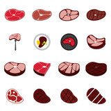 Flat steak icons set. Universal steak icons to use for web and mobile UI, set of basic steak elements isolated vector illustration