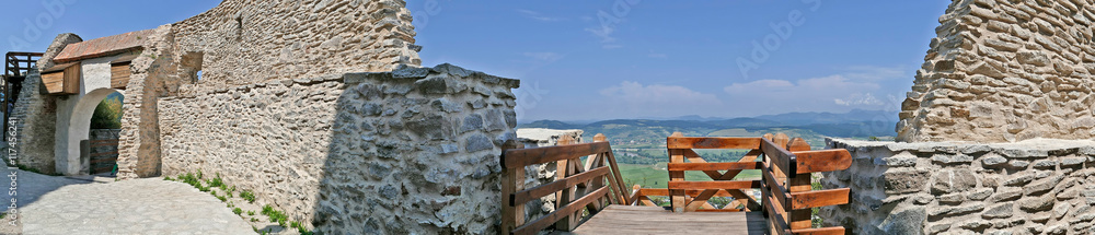 Panoramic view of superior entrance at the citadel ruins of Deva, Romania