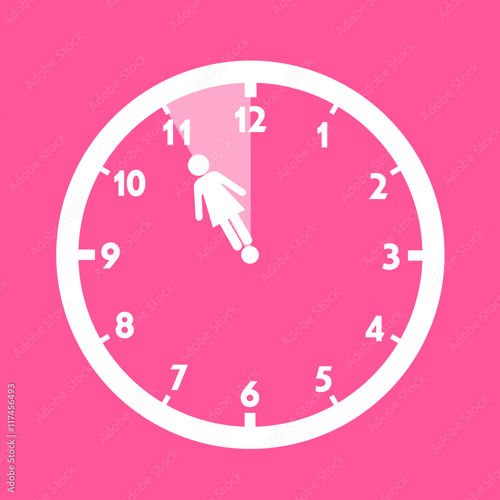 Icon of woman and clocks as metaphor of ageing / aging and consequences - menopause and limited fertility and ability to reproduce Icon of woman and clocks as metaphor of ageing / aging and consequences - menopause and limited fertility and ability to reproduce