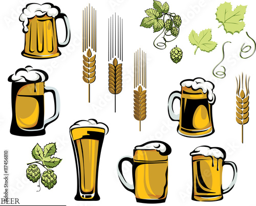 beer, beer mug, hop, vector, , color, black, illustration, elements of graphic registration