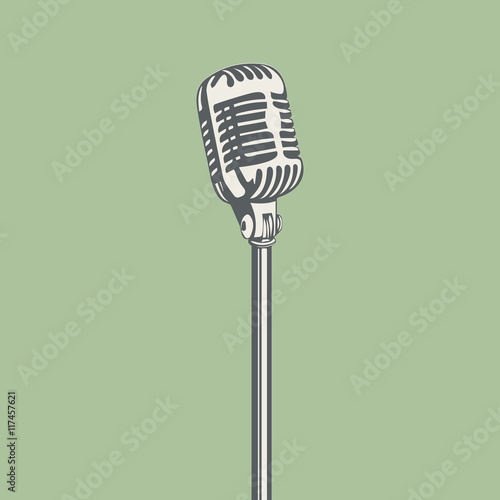 Metal vintage microphone for stage. Vector illustration.