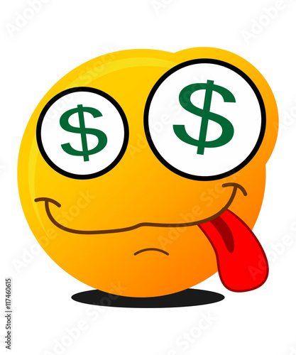 Dollar sign eyes drooling with tongued out emoticon emoji character icon
