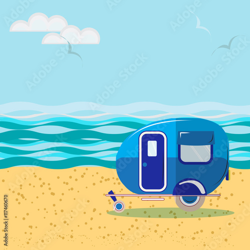 Car van for travel and leisure, on the beach, summer travel, for design and printing photo