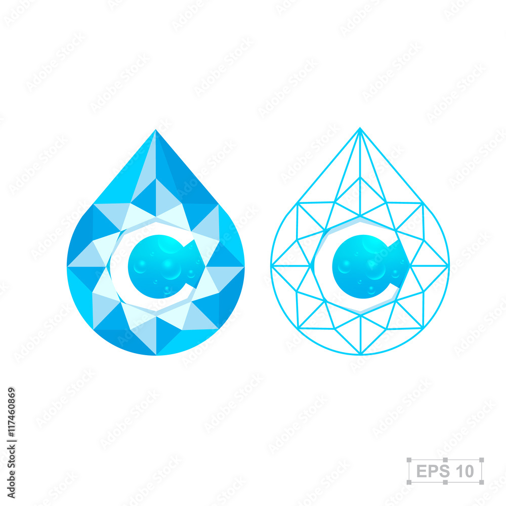 C letter with diamond,vector crystal modern water drop logo C letter with diamond,vector crystal modern water drop logo