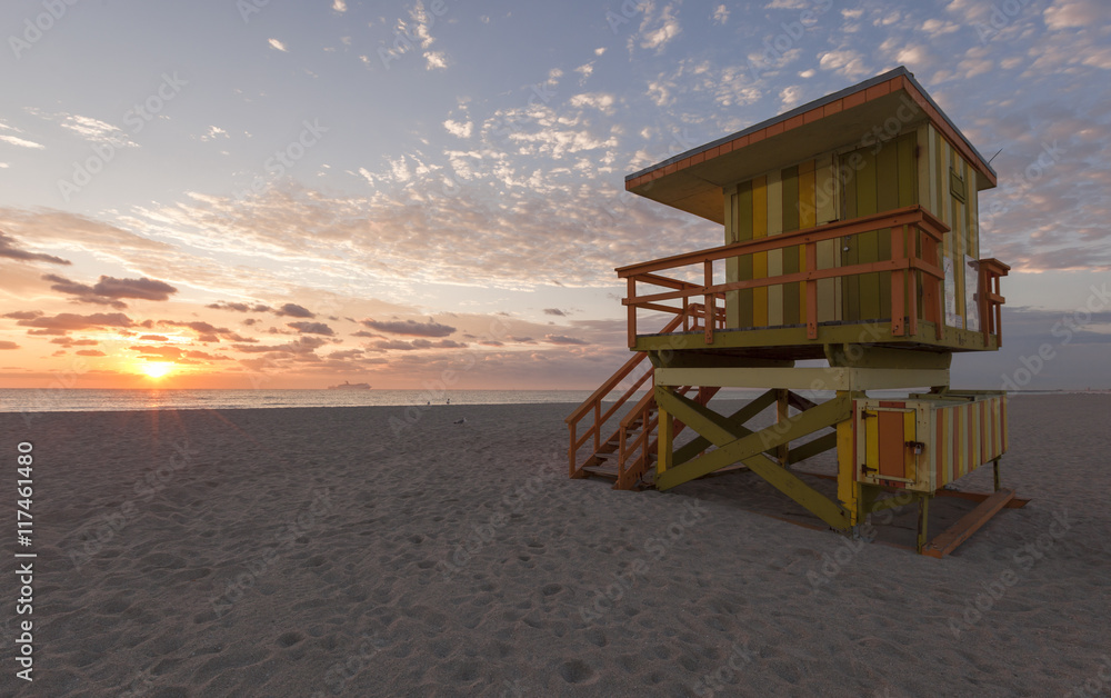 Miami Beach rescue hut at sunrise