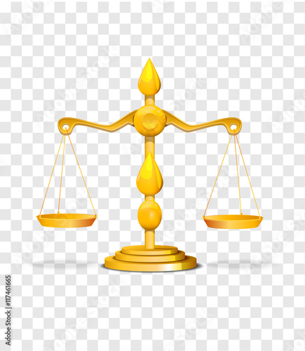 Isolated golden justice scales. Legal symbol illustration
