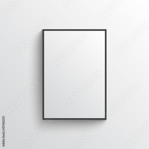 White blank poster with frame mock-up on grey wall photo