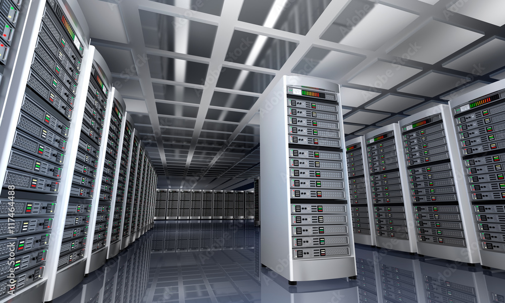 Modern interior of server room in datacenter 3D rendering Modern interior of server room in datacenter 3D rendering