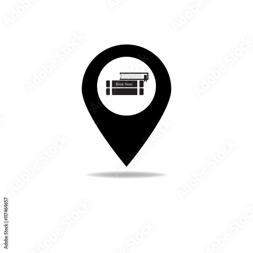 Map pointer with book icon
