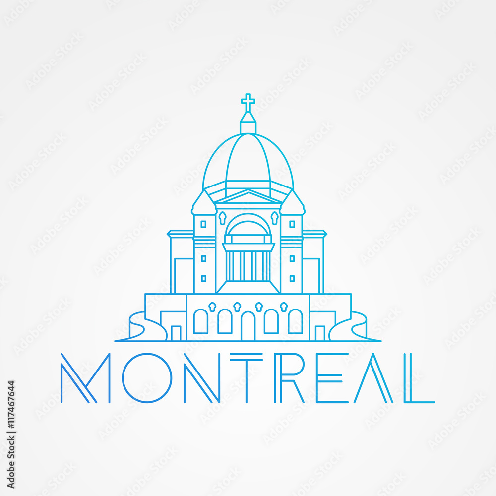 Saint Joseph Oratory in Montreal Canada. Modern linear icon. One line concept.