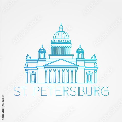 Saint Isaac's Cathedral in Saint Petersburg Russia. Modern linear minimalist icon. One line concept.