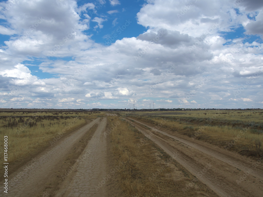 Dirt road in the Kazakh steppe