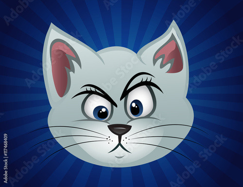 cartoon vector illustration of a cat face perplexed