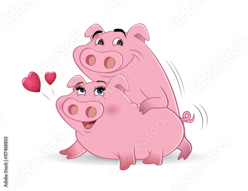 cartoon vector illustration of pigs humping