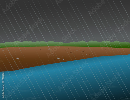 cartoon vector illustration of a rainy river