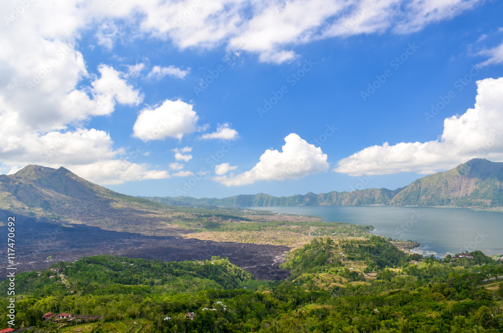 Scenic View of Kintamani Volcano and Lake Batur 
