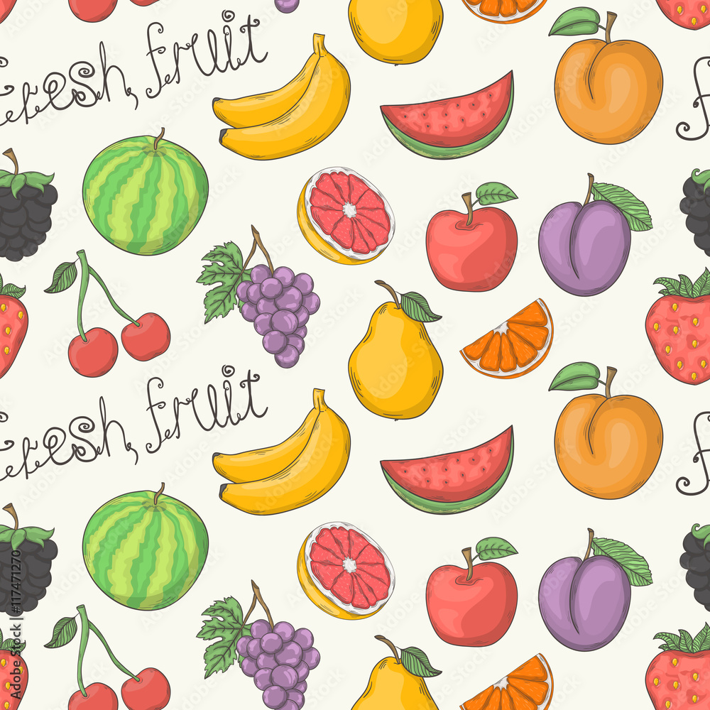 Fresh fruit vector pattern isolated on a white background Fresh fruit vector pattern isolated on a white background