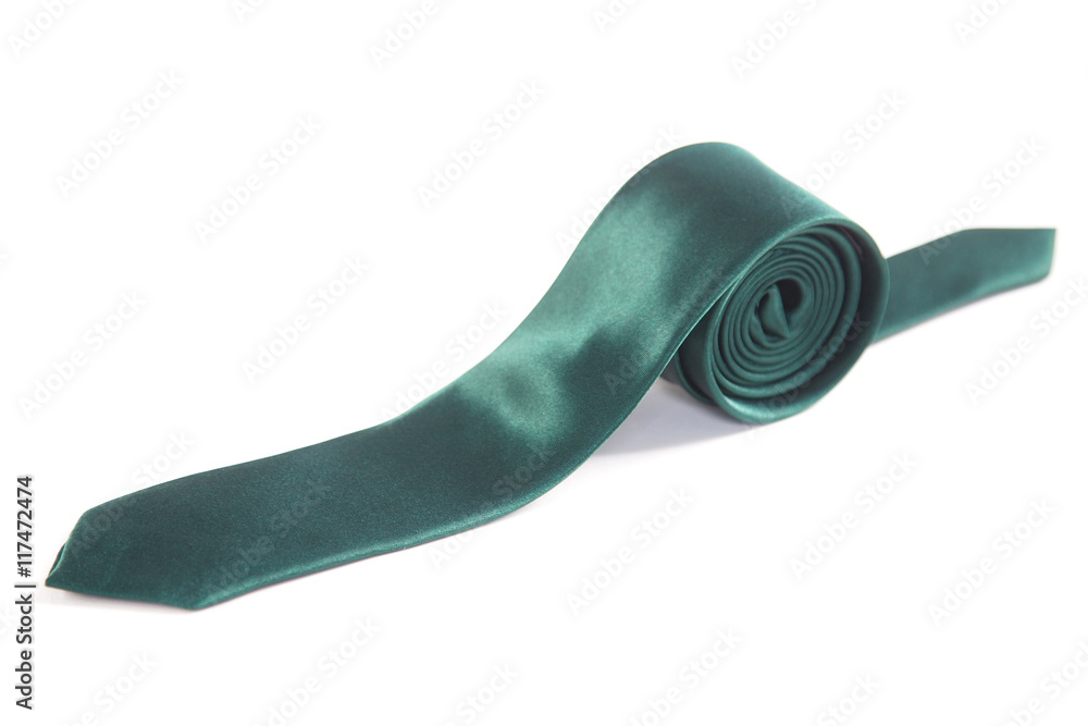 Green narrow ties on an isolated white background Green narrow ties on an isolated white background