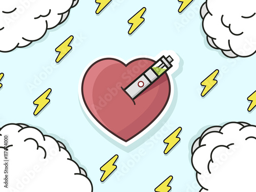 Illustration of a heart pierced of electronic cigarette, vaping love, vape heart, flat vector art