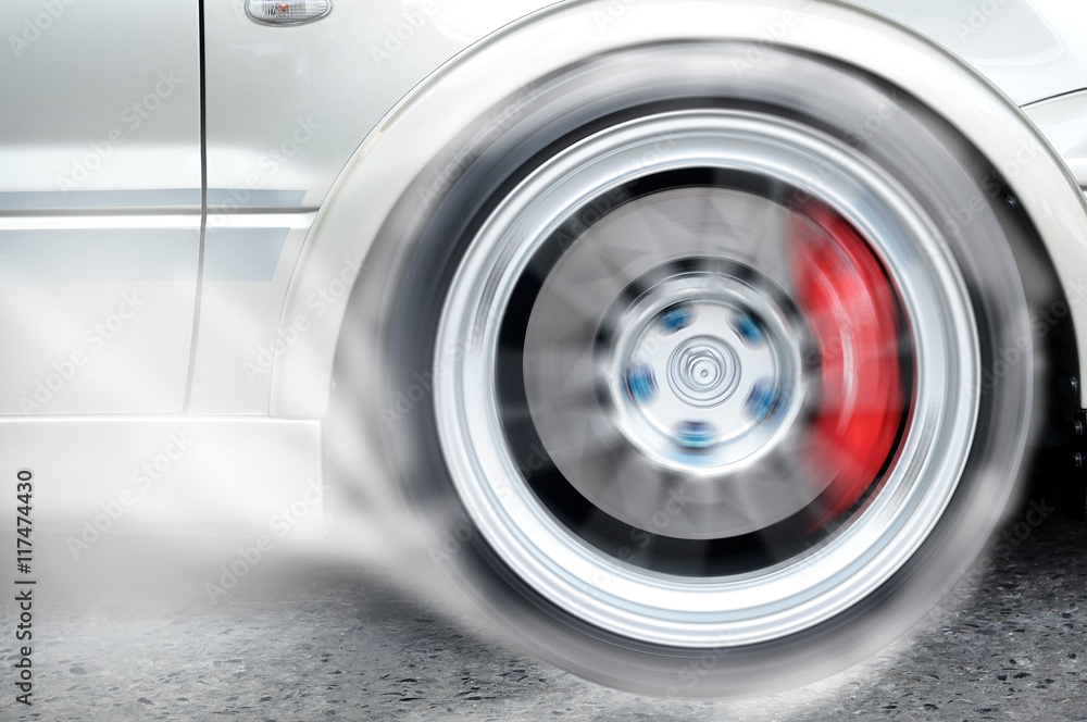 Racing car burning front wheel, sport action Racing car burning front wheel, sport action