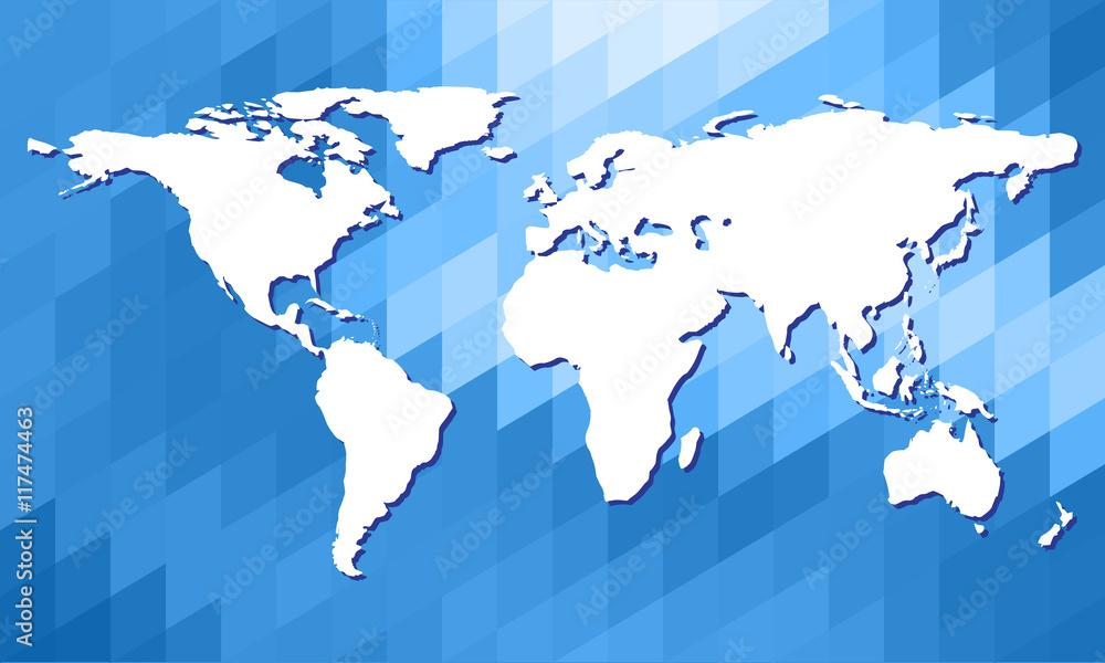 Fototapeta World map on a polygon background. World map clean. Flat design.