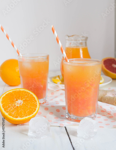 orange, grapefruit, lemon and ginger juice for energy, full of vitamins 