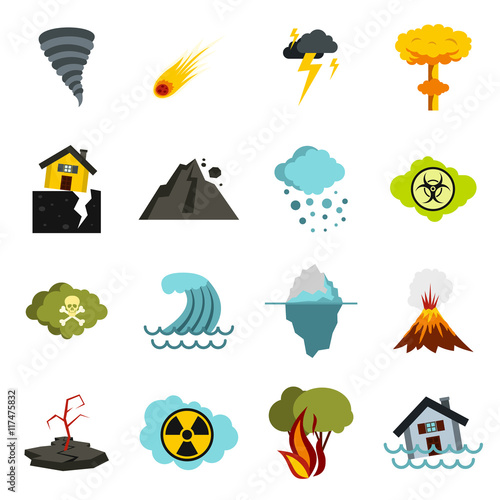 Fotografie, Obraz Flat natural disaster icons set