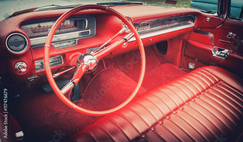 Interior of a classic american car in vintage style