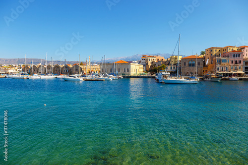 View of the old harbor in Chania, Greece © dziewul